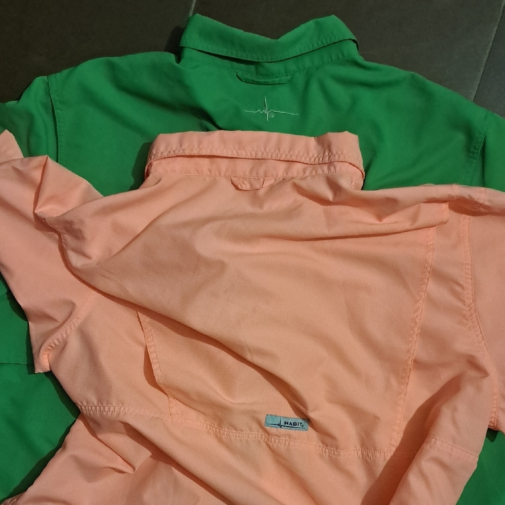 Habit Set Of 2 ..Men's Green and Peach Casual Button Down Shirts - Picture 8 of 9